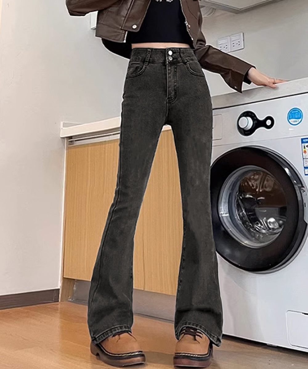 セミフレアデニムパンツ 美脚デニムパンツ チャコールグレー