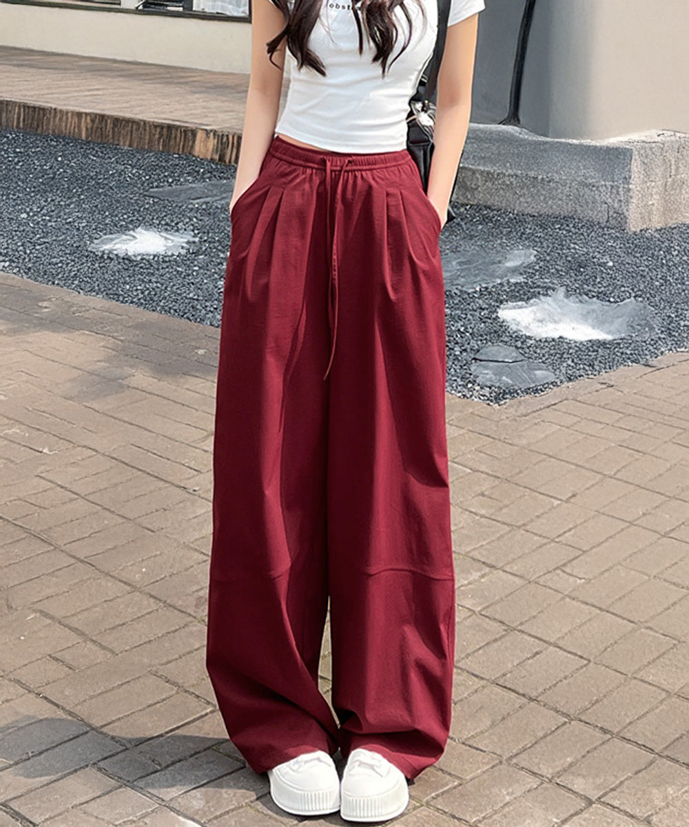 ワイドパンツハイウエストストレートパンツ レッド