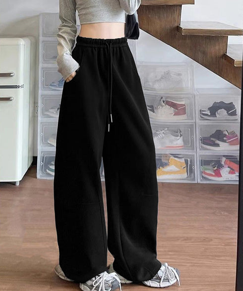 ワイドパンツウエストゴムスウェットパンツ レディース カジュアル ロングパンツ 体型カバーボトムス ゆったり イージーパンツ リラックス ストレートパンツ 着やせ 24BDMS-016