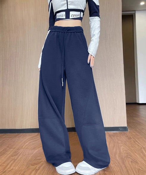 ワイドパンツウエストゴムスウェットパンツ レディース カジュアル ロングパンツ 体型カバーボトムス ゆったり イージーパンツ リラックス ストレートパンツ 着やせ 24BDMS-016