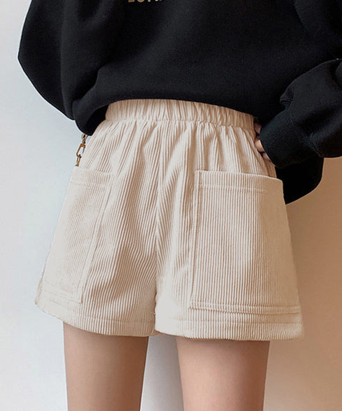 コーデュロイショートパンツ 裏起毛短パン レディース ポケット付き ショーパン ウエストゴム 美脚脚長 ホットパンツ 韓国風 ベーシックパンツ おしゃれ ボトムス 24BDMS-019