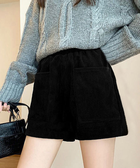 コーデュロイショートパンツ 裏起毛短パン レディース ポケット付き ショーパン ウエストゴム 美脚脚長 ホットパンツ 韓国風 ベーシックパンツ おしゃれ ボトムス 24BDMS-019