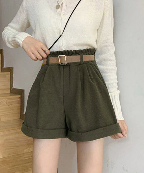 ベルト付き ショートパンツ コーデュロイ 裏起毛 ショーパン レディース ロールアップ短パン 美脚脚長 着やせホットパンツ ウエストゴム ボトムス 大人カジュアル 24BDMS-020