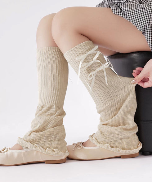 レッグウォーマー リボン付きレッグカバー レディース ボリューム 足首ウォーマー 裾フレア ルーズソックス JK美脚 コスチューム履きやすい 秋冬靴下 履きやすい 24KTST-002