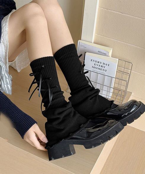 レッグウォーマー リボン付きレッグカバー レディース ボリューム 足首ウォーマー 裾フレア ルーズソックス JK美脚 コスチューム履きやすい 秋冬靴下 履きやすい 24KTST-002