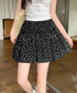 ティアードスカート 小花柄ミニ丈スカート レディース ハイウエスト ショート丈スカート インナーパンツ付きAラインスカート ウエストゴム 可愛い膝上丈スカート脚長 24SKT-004