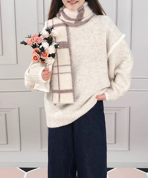 ゆったりニットトップスラウンドネック冬服 レディース 大人カジュアル ニットプルオーバー 体型カバーニットウェア ドロップショルダー 厚手ニットセーター あたたか 24TPS-056