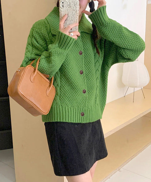 ケーブル編みニットカーディガン ビッグ襟 ニット羽織り レディース おしゃれニットトップス カジュアル 前開きニットウェア 着回し 秋冬服 韓国風 シンプルニット 24TPS-058