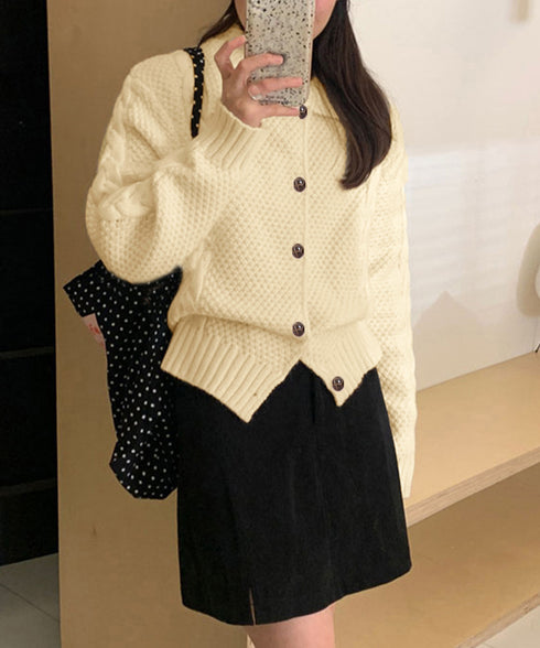 ケーブル編みニットカーディガン ビッグ襟 ニット羽織り レディース おしゃれニットトップス カジュアル 前開きニットウェア 着回し 秋冬服 韓国風 シンプルニット 24TPS-058