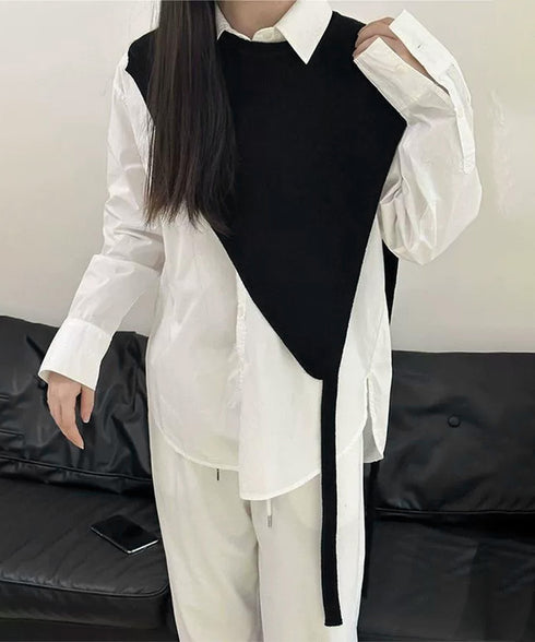 三角ニットベスト 重ね着 肩掛け風ニット アシンメトリー ショール風ニットベスト 大人可愛い 抜け感ニットトップス ノースリーブ ケープ風ベスト 24TPS-059