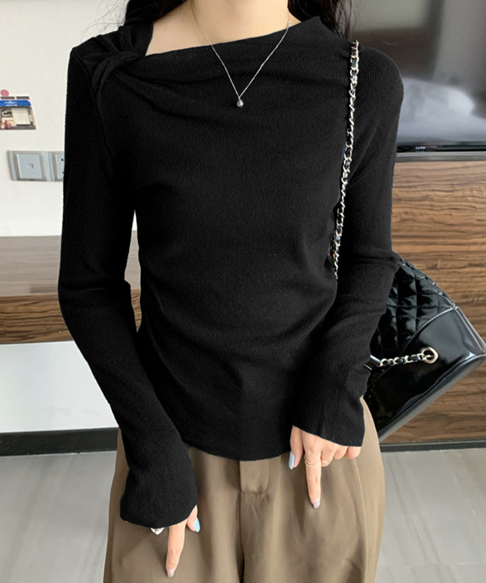 オフショルダーニットトップス 肌見せ秋服 ブラック
