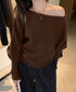 ボートネックニットトップスオフショルダー ニットプルオーバー レディース オフィスカジュアル ニットセーター きれいめ ワンショルダーニット 通勤通学ニットウェア 24TPS-061
