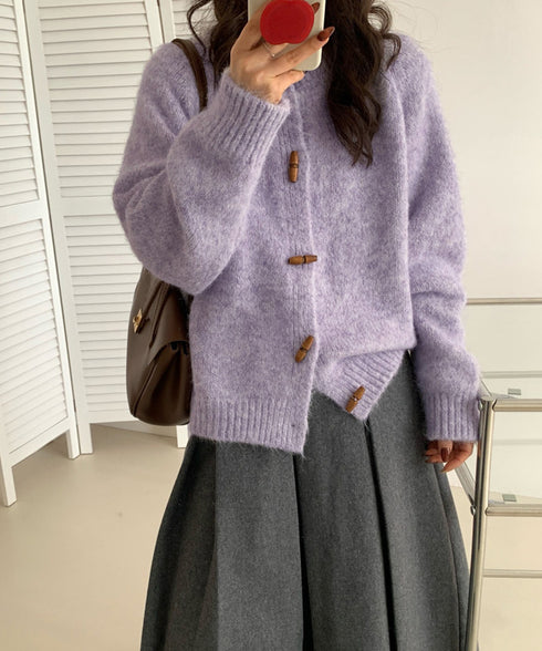 トグルボタンニットカーディガン長袖秋冬服 レディース おしゃれニットトップス きれいめカジュアル ニットセーター 丸首 韓国風ニット羽織 人気 前開き 無地ニット 24TPS-064