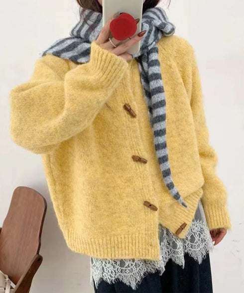 トグルボタンニットカーディガン長袖秋冬服 レディース おしゃれニットトップス きれいめカジュアル ニットセーター 丸首 韓国風ニット羽織 人気 前開き 無地ニット 24TPS-064