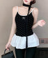 ドット柄キャミソール チョーカー付き夏服 レディース カップ付き スリムフィットキャミ 裾フリル インナートップス 大人可愛い 薄手 インナーウェア フェミニン 24TPS-078