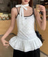 ドット柄キャミソール チョーカー付き夏服 レディース カップ付き スリムフィットキャミ 裾フリル インナートップス 大人可愛い 薄手 インナーウェア フェミニン 24TPS-078