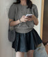 リボン付きニットトップスクルーネック夏服 レディース 大人可愛いニットセーター コンパクト 半袖ニットソー 韓国風 ニットトップ パフスリーブ 着やせ夏トップス 24TPS-088