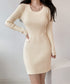 リブニットワンピース タイトワンピース レディース 韓国風 ミニワンピース きれいめ 重ね着ワンピ 大人カジュアル ベーシックワンピース 普段使いショートワンピ 24WPS-004