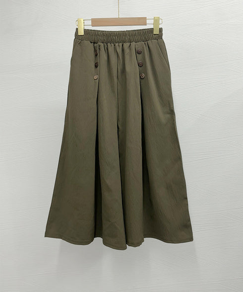 ワイドパンツ ハイウエストガウチョパンツ レディース ウエストゴム スカーチョ サイド飾りボタン付き スカンツ ゆったり ボトムス カジュアル ワイドガウチョ 24BDMS-001