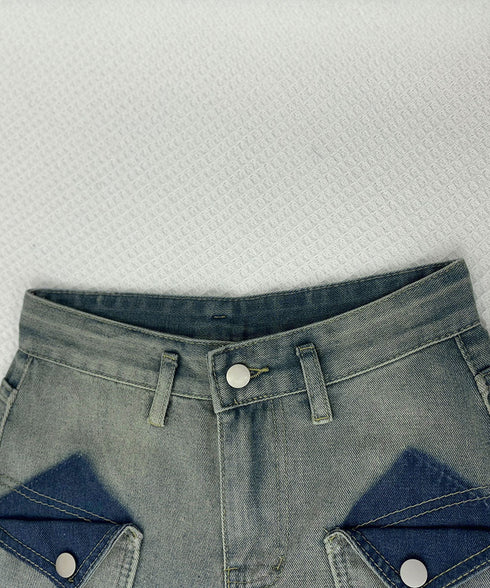 ロールアップ デニムショートパンツ 美脚 短パン レディース ハイウエスト ホットパンツ Aライン デニムワイド 着やせ ショーパン こなれ感 ジーンズ 春夏秋 24BDMS-002