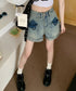 ロールアップ デニムショートパンツ 美脚 短パン レディース ハイウエスト ホットパンツ Aライン デニムワイド 着やせ ショーパン こなれ感 ジーンズ 春夏秋 24BDMS-002