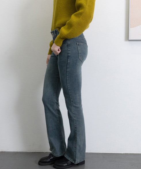 セミフレアデニムパンツ 美脚デニムパンツ レディース ハイウエスト ストレッチパンツ カジュアル 細身ボトムス 韓国風 着やせシーズン お洒落レトロアメカジパンツ 24BDMS-004