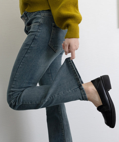 セミフレアデニムパンツ 美脚デニムパンツ レディース ハイウエスト ストレッチパンツ カジュアル 細身ボトムス 韓国風 着やせシーズン お洒落レトロアメカジパンツ 24BDMS-004