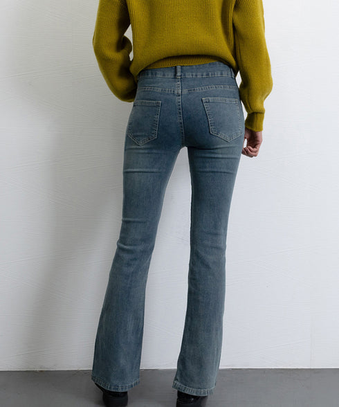 セミフレアデニムパンツ 美脚デニムパンツ レディース ハイウエスト ストレッチパンツ カジュアル 細身ボトムス 韓国風 着やせシーズン お洒落レトロアメカジパンツ 24BDMS-004