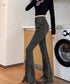 セミフレアデニムパンツ 美脚デニムパンツ レディース ハイウエスト ストレッチパンツ カジュアル 細身ボトムス 韓国風 着やせシーズン お洒落レトロアメカジパンツ 24BDMS-004