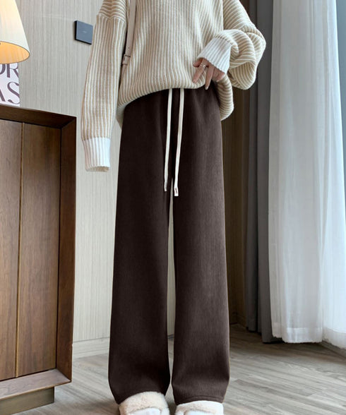 裏起毛 コーデュロイパンツ ハイウエスト ワイドパンツ レディース ウエストゴム イージーパンツ 大人カジュアル 暖かい ロングパンツ 脚長見せ 韓国風ボトムス 24BDMS-005