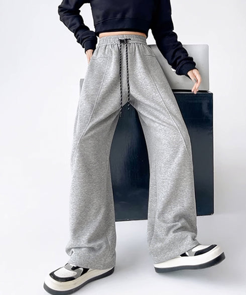 スウェットパンツ レディースロングパンツ ウエストゴム ワイドパンツ ハイウエスト リラックスパンツ ゆったり ストレートパンツ カジュアル 楽ちんイージーパンツ 24BDMS-006