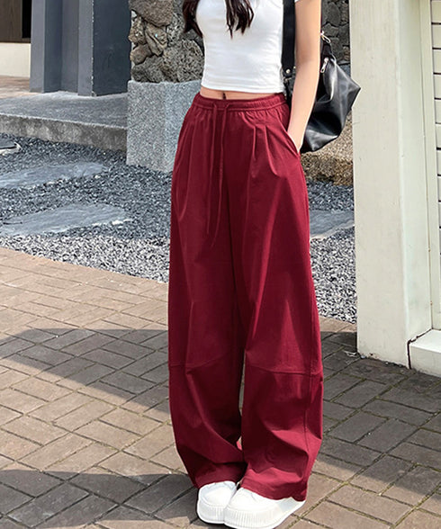 ワイドパンツハイウエストストレートパンツ ウエストゴム 着やせリラックスパンツ カジュアル 脚長ボトムス ゆったり 薄手ロングパンツ お洒落楽ちんイージーパンツ 24BDMS-010