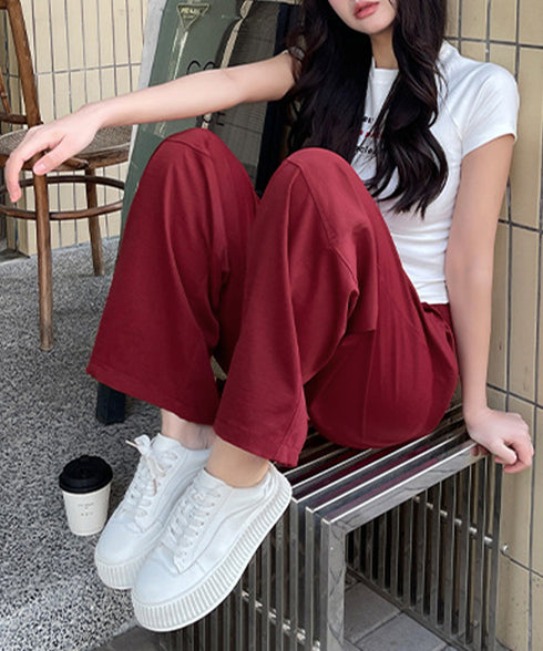 ワイドパンツハイウエストストレートパンツ ウエストゴム 着やせリラックスパンツ カジュアル 脚長ボトムス ゆったり 薄手ロングパンツ お洒落楽ちんイージーパンツ 24BDMS-010