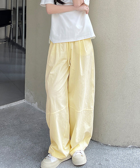 ワイドパンツハイウエストストレートパンツ ウエストゴム 着やせリラックスパンツ カジュアル 脚長ボトムス ゆったり 薄手ロングパンツ お洒落楽ちんイージーパンツ 24BDMS-010