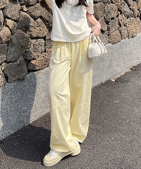 ワイドパンツハイウエストストレートパンツ ウエストゴム 着やせリラックスパンツ カジュアル 脚長ボトムス ゆったり 薄手ロングパンツ お洒落楽ちんイージーパンツ 24BDMS-010