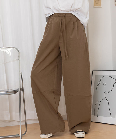 ワイドパンツハイウエストストレートパンツ ウエストゴム 着やせリラックスパンツ カジュアル 脚長ボトムス ゆったり 薄手ロングパンツ お洒落楽ちんイージーパンツ 24BDMS-010