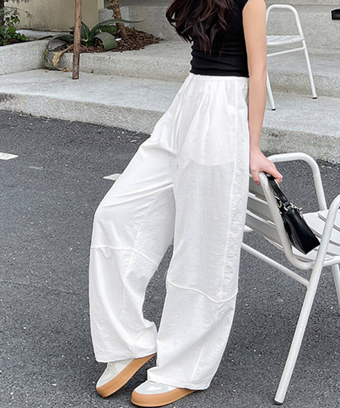 ワイドパンツハイウエストストレートパンツ ウエストゴム 着やせリラックスパンツ カジュアル 脚長ボトムス ゆったり 薄手ロングパンツ お洒落楽ちんイージーパンツ 24BDMS-010