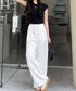 ワイドパンツハイウエストストレートパンツ ウエストゴム 着やせリラックスパンツ カジュアル 脚長ボトムス ゆったり 薄手ロングパンツ お洒落楽ちんイージーパンツ 24BDMS-010