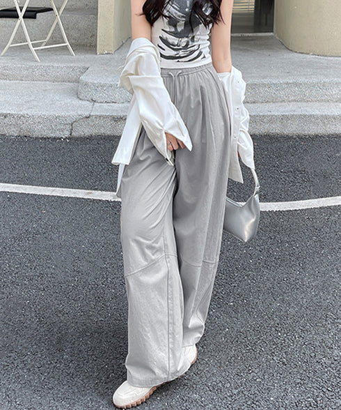 ワイドパンツハイウエストストレートパンツ ウエストゴム 着やせリラックスパンツ カジュアル 脚長ボトムス ゆったり 薄手ロングパンツ お洒落楽ちんイージーパンツ 24BDMS-010