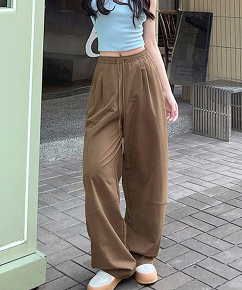 ワイドパンツハイウエストストレートパンツ ウエストゴム 着やせリラックスパンツ カジュアル 脚長ボトムス ゆったり 薄手ロングパンツ お洒落楽ちんイージーパンツ 24BDMS-010