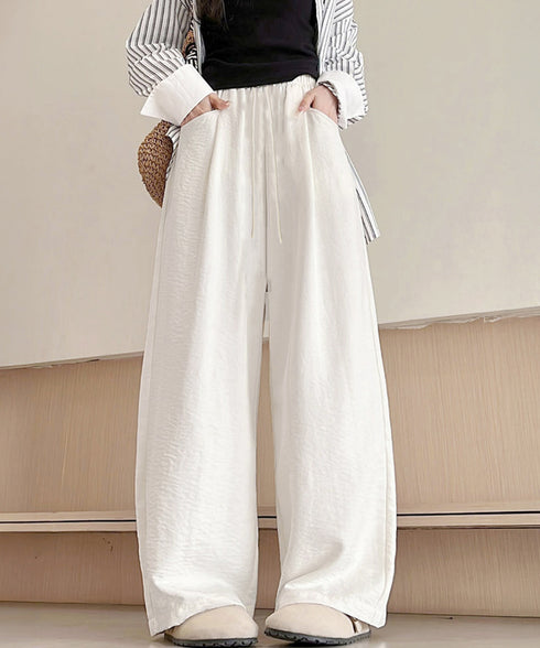 ワイドパンツウエストゴムストレートパンツ レディース ハイウエスト イージーパンツ 楽ちん リラックスパンツ カジュアル 無地 ロングパンツ 紐付き 薄手長ズボン 24BDMS-012