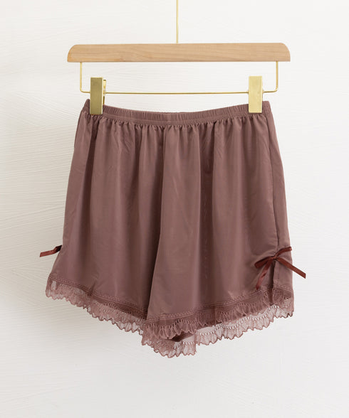 ペチコート レース切り替え ナイトウエア ウエストゴム サイドスリット ルームパンツ チラ見え防止 インナーウェア ハイウエスト 寝間着春夏 サラサラ 涼しい下着 24BDMS-013