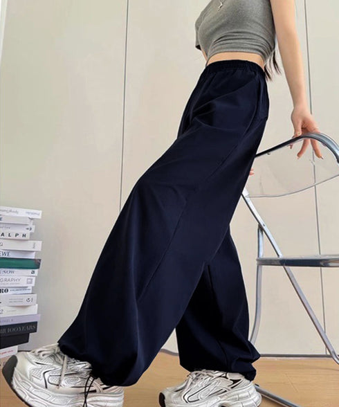 ワイドパンツ レディースストレートパンツ ハイウエスト ゆったり ワークパンツ ドローストリング イージーパンツ ウエストゴム 薄手パラシュートパンツ春夏 着やせ 24BDMS-015