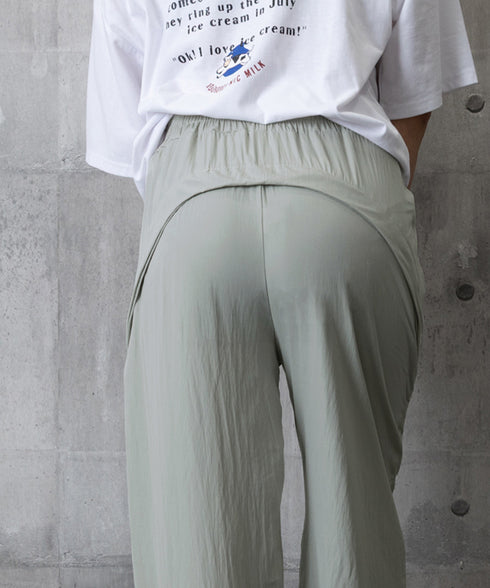 ワイドパンツ レディースストレートパンツ ハイウエスト ゆったり ワークパンツ ドローストリング イージーパンツ ウエストゴム 薄手パラシュートパンツ春夏 着やせ 24BDMS-015