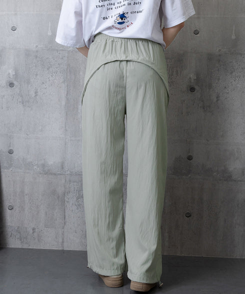 ワイドパンツ レディースストレートパンツ ハイウエスト ゆったり ワークパンツ ドローストリング イージーパンツ ウエストゴム 薄手パラシュートパンツ春夏 着やせ 24BDMS-015