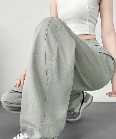 ワイドパンツ レディースストレートパンツ ハイウエスト ゆったり ワークパンツ ドローストリング イージーパンツ ウエストゴム 薄手パラシュートパンツ春夏 着やせ 24BDMS-015