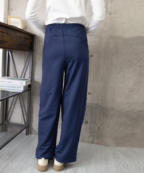 ワイドパンツウエストゴムスウェットパンツ レディース カジュアル ロングパンツ 体型カバーボトムス ゆったり イージーパンツ リラックス ストレートパンツ 着やせ 24BDMS-016