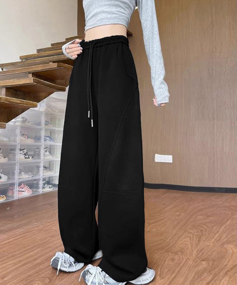 ワイドパンツウエストゴムスウェットパンツ レディース カジュアル ロングパンツ 体型カバーボトムス ゆったり イージーパンツ リラックス ストレートパンツ 着やせ 24BDMS-016