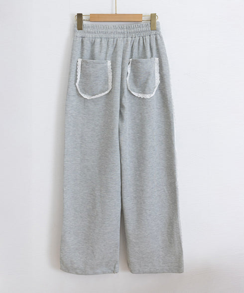 スウェットパンツサイドレースラインパンツ レディース ハイウエスト リラックスパンツ ウエストゴム ワイドパンツ ゆったり イージーパンツ 体型カバー ズボン秋冬 24BDMS-017