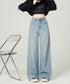 ダメージデニムパンツ ワイドレッグデニム レディース ハイウエスト ロングパンツ ウォッシュ加工 ストレートパンツ 着やせ 韓国風ジーパン ゆったり ボトムス脚長 24BDMS-018